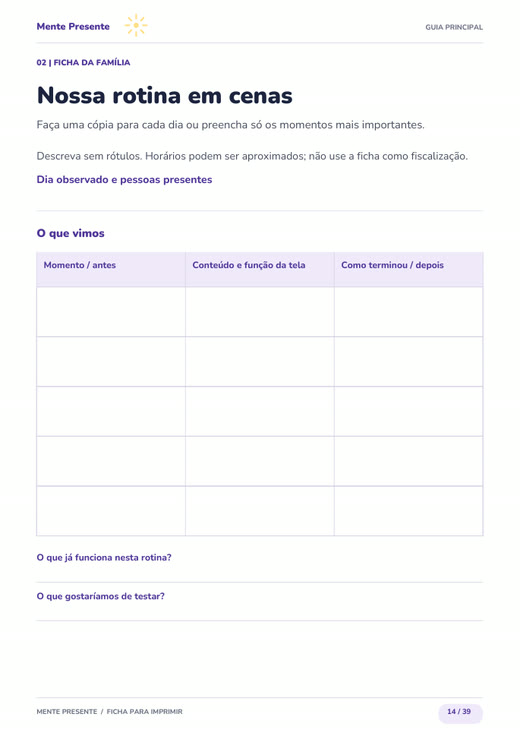Página do guia: ficha Nossa rotina em cenas